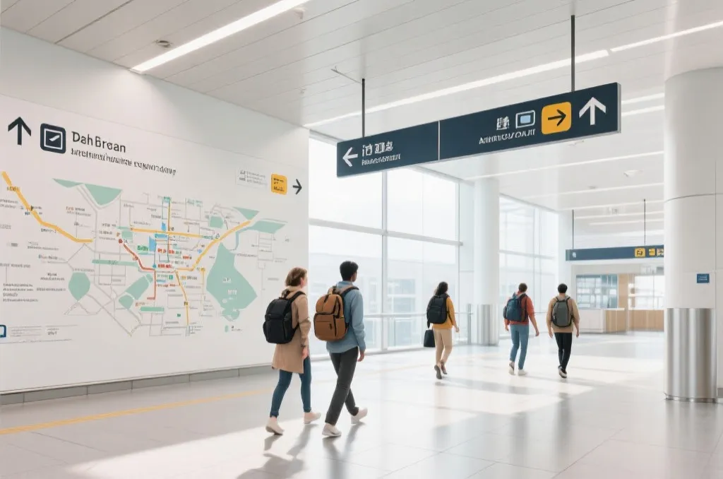 现代化的跨国机场或交通枢纽示意图